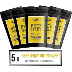 Craftsman Beef Jerky Hot & Sweet 250 g (5 x 50 g) | Dried Meat from Germany - Bavaria | American Jerky Beef Set | 100% Beef | Hot'n'Sweet | Premium Beef | Meat Snack Made in Germany