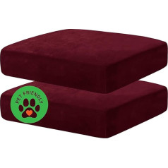 Maxijin Velvet Stretch Cushion Covers, Couch Cushion Covers, Loveseat Sofa Cushion Covers for Individual Cushions with Elastic Base (Pack of 2, Loveseat Cushion Covers, Wine Red)