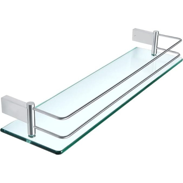 Sayayo Tempered Glass Shelf Bathroom Shelf with Rail Wall Mounted 20 inches, Stainless Steel Brushed Finished, EGC1000