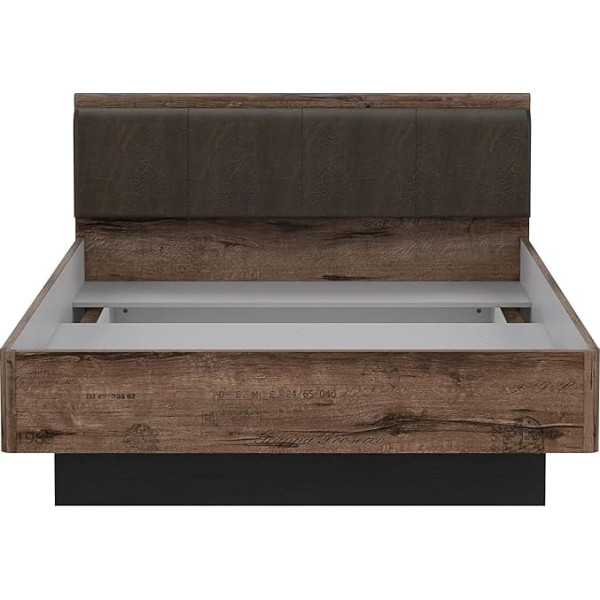 ‎Forte FORTE JACKY Bed, Lying Surface 140 x 200 cm, Wood Material, Script Mud Oak / Black Oak, 146.2 x 87.7 x 209.6 cm