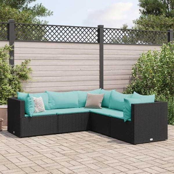 ‎Homgoday Homgoday Garden Sofa Set 5 Pieces with Black Polyrattan Cushions, Furniture Set Sofa Bed Living Room Couch Set Sofa for Outdoor Garden Outdoor Furniture Typ3308124