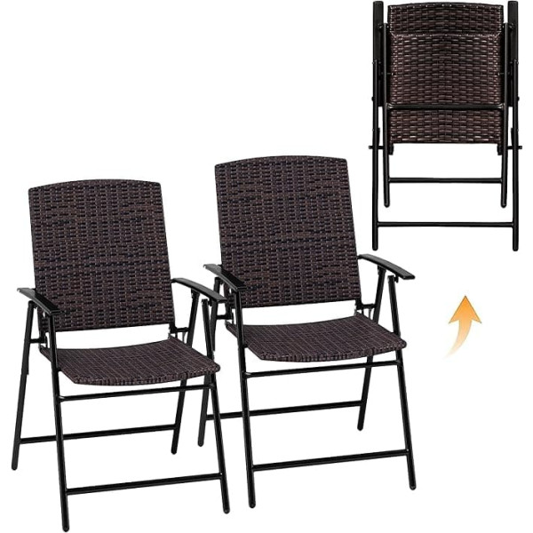 Mfstudio Folding Garden Chairs Set of 2 Artificial Rattan Balcony Chairs Weatherproof Easy Assembly Outdoor Wicker Chairs Bistro Patio Balcony Dining Room Chairs Set