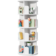 Wudlep Rotating Bookcase, Standing Shelf, 4 Shelves, 360° Display, Storage Shelf for Children and Adults, Multifunctional Bookcase, Solid Wood