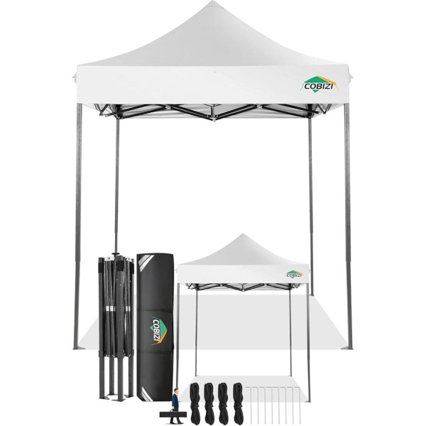 Cobizi Folding Gazebo 2 x 2 Waterproof Stable Winterproof without Side Walls, Pop Up Gazebo Party Tent, Sun Protection Garden Gazebo, Foldable with Handbag (2 x 2 m, White)