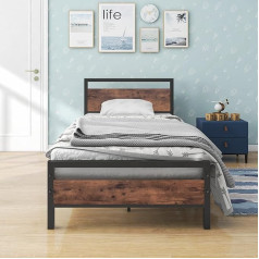 ‎Bofeng BOFENG 3ft Single Bed Frame, Solid Bed Frame with Wooden Headboard, Heavy Duty Metal Platform Bed Frame, No Box Spring Required, Mattress Base, Metal Slat Support, Under Storage Space
