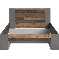 ‎Forte FORTE Clif Teenager's Room Bed, Lying Surface 140 x 200 cm, Wood Composite, Old Wood Vintage Decor and Concrete, Dark Grey, 145.1 x 90.5 x 204.9 cm