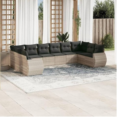 ‎Homgoday Homgoday Gartensofa-Set 10-teilig mit Kissen hellgrau Polyrattan, Möbel Set Schlafsofa Wohnzimmer Couch, Set Sofa für den Außenbereich, Gartenmöbel Typ 3254209