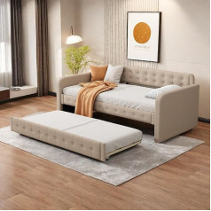 ‎Sapgaks Sofa Bed 90 x 200 cm, Sofa Bed, Bed,Daybed Extendable, with Extendable Rollaway Bed, Large Storage Space, Dark Beige, Without Mattress