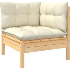 ‎Homgoday Homgoday Garden Corner Sofa with Cushion Cream Solid Pine Wood Sofas Outdoor Sofa Sofa Garden Sofa Living Room Patio Outdoor Furniture