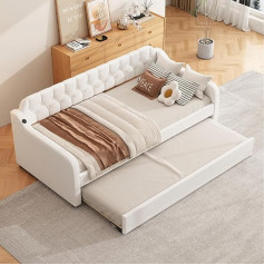 ‎Murul MURUL Sofa Bed, Day Bed, USB Connection, with Pull-Out Trundle Bed, 90 x 200 cm (Beige)