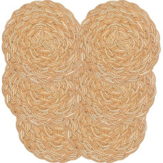 Ctrsm Gewebte Tischsets, Runde, gewebte, blumenförmige Tischsets aus Baumwolle, 18 cm, kleine Tischsets, Untersetzer, 6er-Set(Khaki)