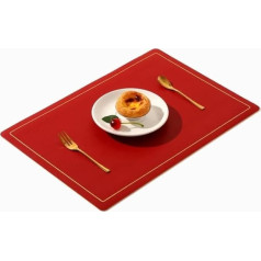 Nheisscf für Tische, Mahlzeiten, Tischsets Zweifarbige Tischsets for den Esstisch, 2er-Set, rutschfeste, hitzewaschbare Tischsets aus Kunstleder, rechteckig, leicht zu reinigende Küchen-Essmatten(Red)