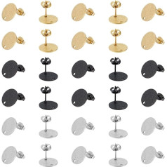 UNICRAFTALE 30 Pieces 3 Colours Flat Round Stud Earrings Jewellery Making Stainless Steel Stud Earrings with Earring Clasps Textured Stud Earrings with Hole for Making DIY Earrings