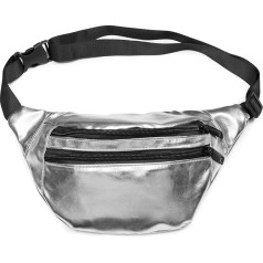 styleBREAKER metallic look bumbag with zip, belt bag, hip bag, ladies 02012243, Color Silver