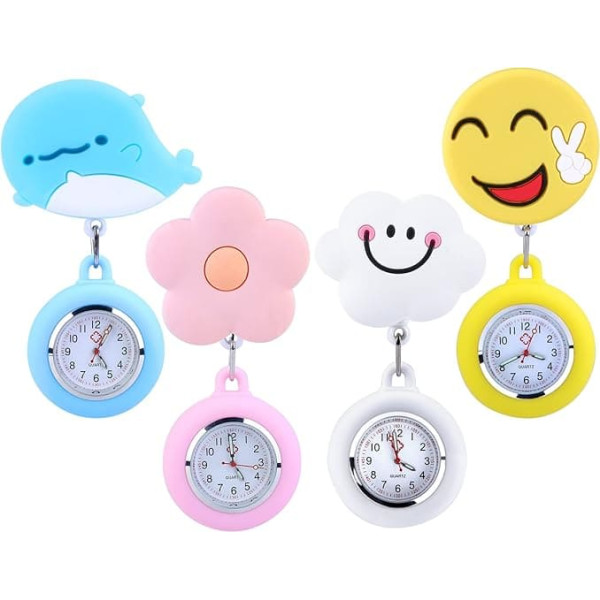 Nurse Watch, Pack of 4 Nurse Watch, Retractable Pocket Watch, Nurse Pocket Watch with Glow Pointer, Quartz Watch Nursing Watch Fob Watch for Doctor Nurse Student Women Men, multicoloured, Functional