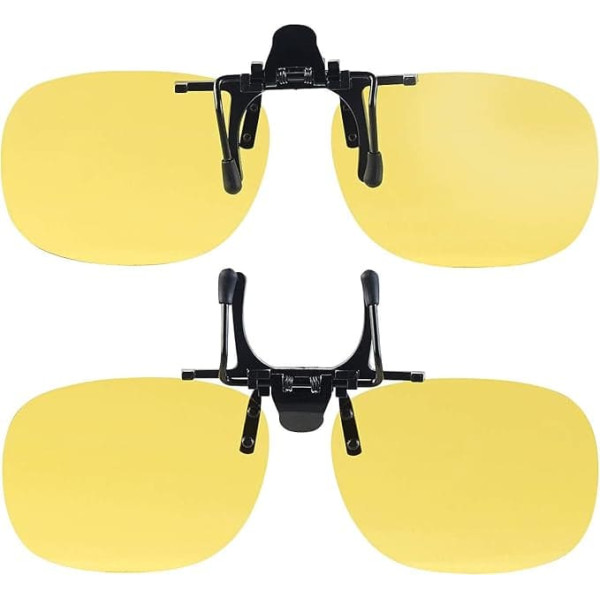 PEARL Night Vision Glasses Clip: Set of 2 Night Vision Glasses Clips Round Design Polarized UV400 (Anti-Glare Car Night, Night Vision Glasses for Glasses Wearers, Sunglasses Attachment), yellow