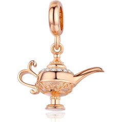 NewL Aladdin's Lamp Charm 925 Fits Original Silver Bracelets Pink Magic Design DIY Jewelry, Sterling Silver