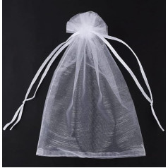 CLTPY Pack of 100 Organza Bags 20 x 30 cm Organza Bags White Jewellery Bags with Drawstring Bags for Filling Candy Bags Gift Bags for Wedding Christmas