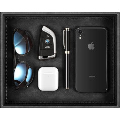 SITHON Pocket Empty, Faux Leather Tray Organiser Storage Box Classic Storage Tray Valet Tray for Mobile Phone Jewellery Keys Change Purse Watches Glasses Office Equipment (Black)
