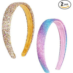 Thinp Pack of 2 Glitter Headbands for Girls, Children's Headband Girls, Glittering Wide Thick Headbands, Colourful Non-Slip Glitter Headband, Glitter Sequin Headbands, for Women Girls Party, Plastic,