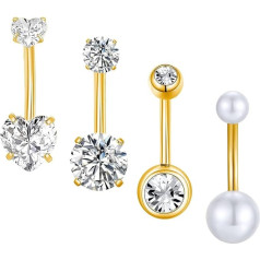 Gojewen Belly Button Piercing 6 mm 8 mm 10 mm 12 mm 14 mm Surgical Steel Piercing Belly Bar Jewellery Silver Gold 3-4 Pieces