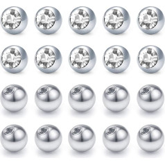 Funseedrr Silver Piercing Balls Set, 1.6 mm Thread, Surgical Steel, 5 mm Replacement Ball, Screw-on Ball