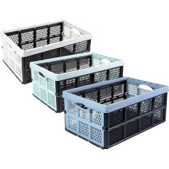 Folding Shopping Basket, Storage Box, Transport Box, Foldable, 32 Litres, Pack of 3, Colour: Assorted Colours