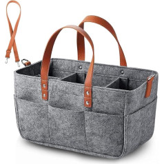 Anhow Felt Shopping Bag with Compartments, 16 L Felt Bag, Shopping Basket, Shopper for Outdoor Trips, Picnic, Shopping, Storage, Dark Grey, 38 x 23 x 18 cm