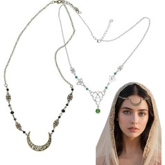 Pack of 2 Boho Moon Head Chain Women's Vintage Rhinestone Head Chain, Medieval Headdress Women, Celtic Knot Head Chain, Silver, Fairy Headdress, Fortune Telling Headpiece, Hair Chain for Women and