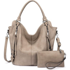 Real Women's Handbags, Large Shopper, Leather Handbag, Shoulder Bag, Purse, Hobo, Women's Bag Set for Office, School, Shopping, Travel, 2 Pieces - khaki, size: l