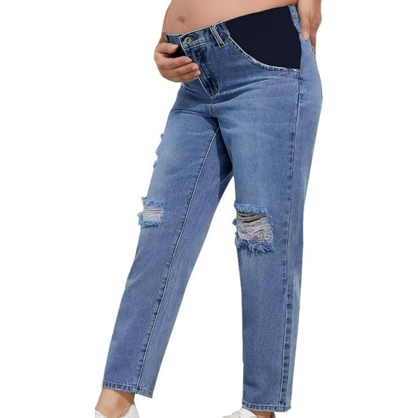 FEOYA Maternity Jeans for Pregnant Women, Wide Leg Long Pregnancy Jeans, Comfortable, Breathable Maternity Trousers, Casual Maternity Trousers