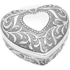 Brillibrum Designer Jewellery Box in Heart Shape Antique Silver Plated Engraved Ring Case