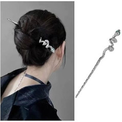 Dervivea Punk Snake Hair Stick Hair Pin Silver Snake Hair Pins Metal Snake Hair Fork Sticks Long Snake Shape Hair Pins Hair Sticks Decorative Hair Accessories for Women