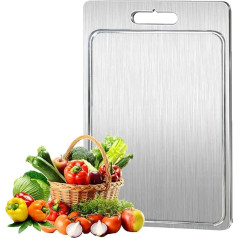 304 Chopping Board, Stainless Steel Titanium Cutting Board, Double Sided Food Grade Chopping Board with Groove 39 x 28 cm, Stainless Steel Chopping Board for Kitchen
