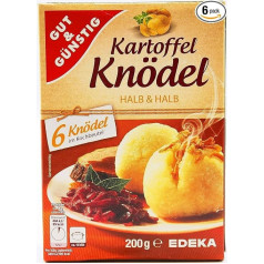 Gut & Günstig Potato Dumplings Half & Half 200 g Fine Dumplings Made of Potatoes Ready Meal Ideal as a Side Dish for Roasting, Meat Dishes, Holiday Dumplings, 6 Dumplings in Cooking Bag
