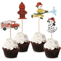 Pack of 24 Fireman Cupcake Toppers, Fire Brigade Cake Toppers, Picks, Baby Shower, Birthday Party, Decoration Accessories