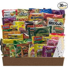 AlphFa® NoPork Box - 30 Asian Instant Noodles Box Made of Ramen & Noodle Soups - Random Mix of Different Varieties & Portion Sizes such as Chicken, Beef, Shrimps and Much More - Ideal as Asia Gift