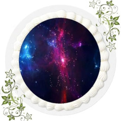 Cake Picture for Birthday Sugar Picture with Space Galaxy Motif, Edible Photo for Cakes, Cake Image, Cake Topper Diameter 20 cm, FONDANT Galaxy No. 3