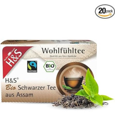 H&S Organic Black Tea from Assam: 100% Organic Fair Trade Black Tea, 20 x 1.8 g