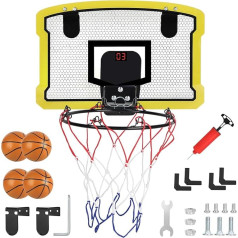 Mini Basketball Hoop with Electronic Scoreboard, Indoor Hoop Basketball Hoop for Children, Basketball Hoop Door with 4 Balls, Wall Mounted Basketball Hoop for Room, Basketball Basket (Yellow)