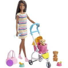 Barbie Dog buggy play set with doll, 2 puppies and buggy for the puppies, for children from 3 years.