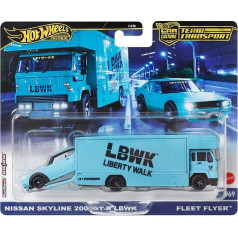 Hot Wheels - Nissan Skyline 2000GT-R LBWK & Fleet Flyer - Team Transport - HRV45 - Premium Set of 2 - Metal/Metal - Real Riders - Lyberty Walk - Mattel 2024-1:64