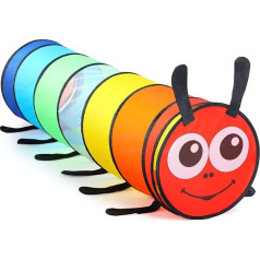Tunnel for Kids Play Tent Outdoor with Mesh Sides 180cm for Kids Runway Motor Skills Baby Crawling Foldable Pop Up Animal Gift (Colorful Chenille)