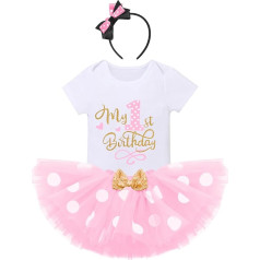 Newborn Toddler Cake Smash Wild One Minnie Cartoon First Birthday Clothing for Baby Girls Polka Dots One Romper Onesies Ruffle Tulle Sequins Dress + Mouse Headband Princess