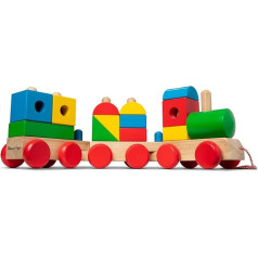 Melissa & Doug Jumbo Stacking Train Classic Construction & Vehicles Wooden Toy 2+ Gift for Boys or Girls