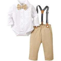 Baby Boys Clothing Sets Christening Suit Romper with Bow Tie Vest Trousers Gentleman Braces Baby Boy Wedding Festive Tuxedo Outfits Set Long Sleeve Bodysuit Suit for Spring Autumn Winter