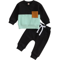 Toddler Boys Girls Autumn Clothing Contrast Colour Long Sleeves Pullover Elastic Waist Trousers Children's Clothing