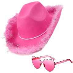 db11 Cowboy Hat Cowgirl Hat with Sequins Rodeo Party Hats with Heart Glasses (Pink)