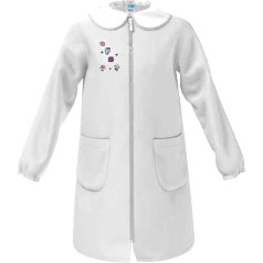 siggi School Apron for Girls and Boys with Embroidery Cotton with Buttons or Zip in White and Blue, Happy School Line, White Zipper (0001) 3614