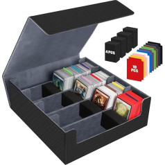 2400+ Trading Card Box, 4-Row Deck Card Case for Trading Cards with 10 Pieces Card Dividers, PU Leather, Commander Card Deck Case
